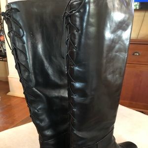 Beautiful leather tall boot with lace-up back.